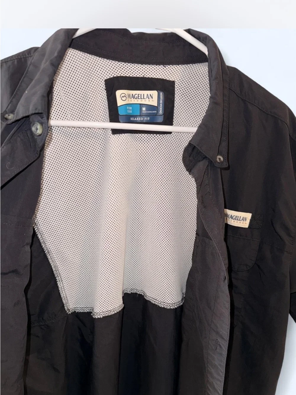 Magellan Outdoors Black Short Sleeve Fishing Shirt with Dual Chest Pockets
